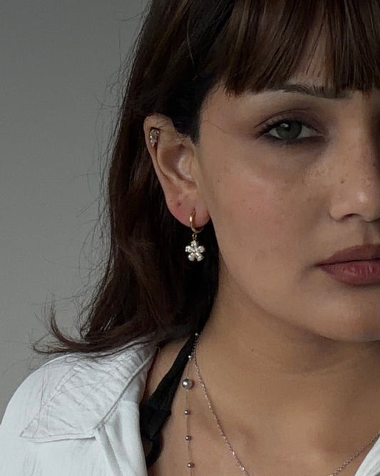 Gold Cubic Zirconia Flower Drop Earrings
