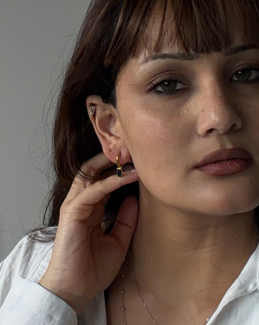 Navy Baguette Drop Hoops