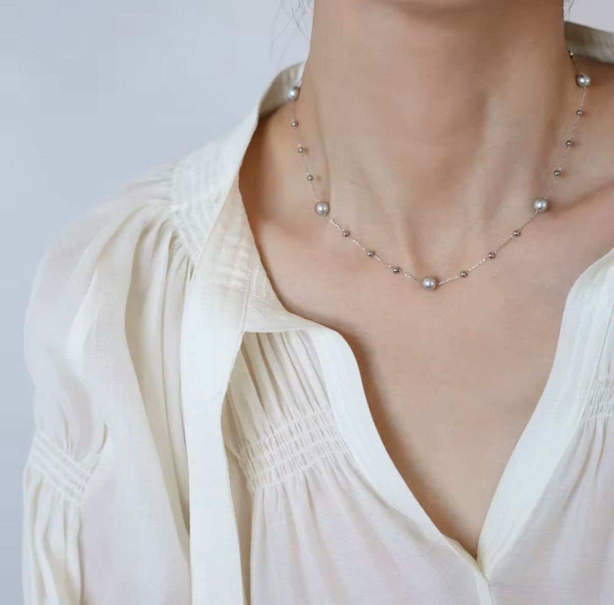 Luna Silver Beads Necklace