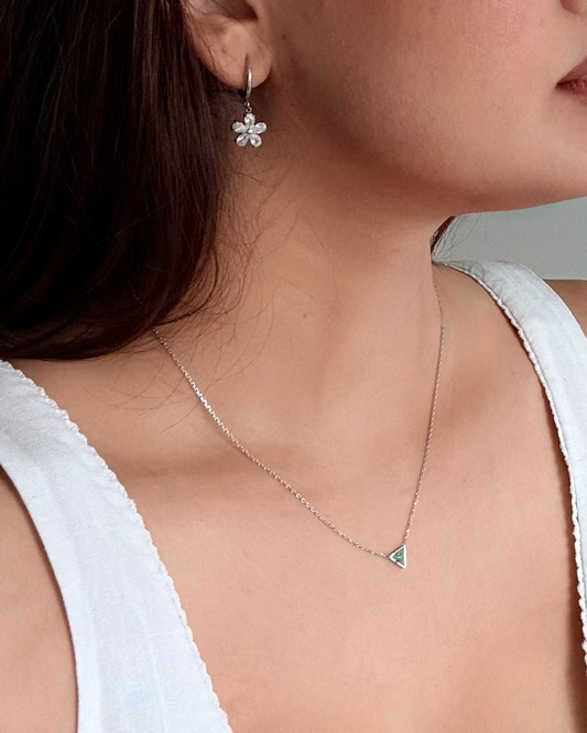 Opal Triangle Pendant Necklace - Silver