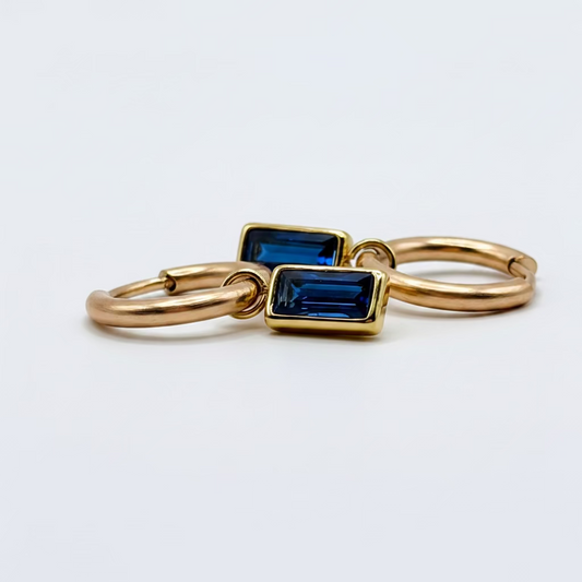 Navy Baguette Drop Hoops