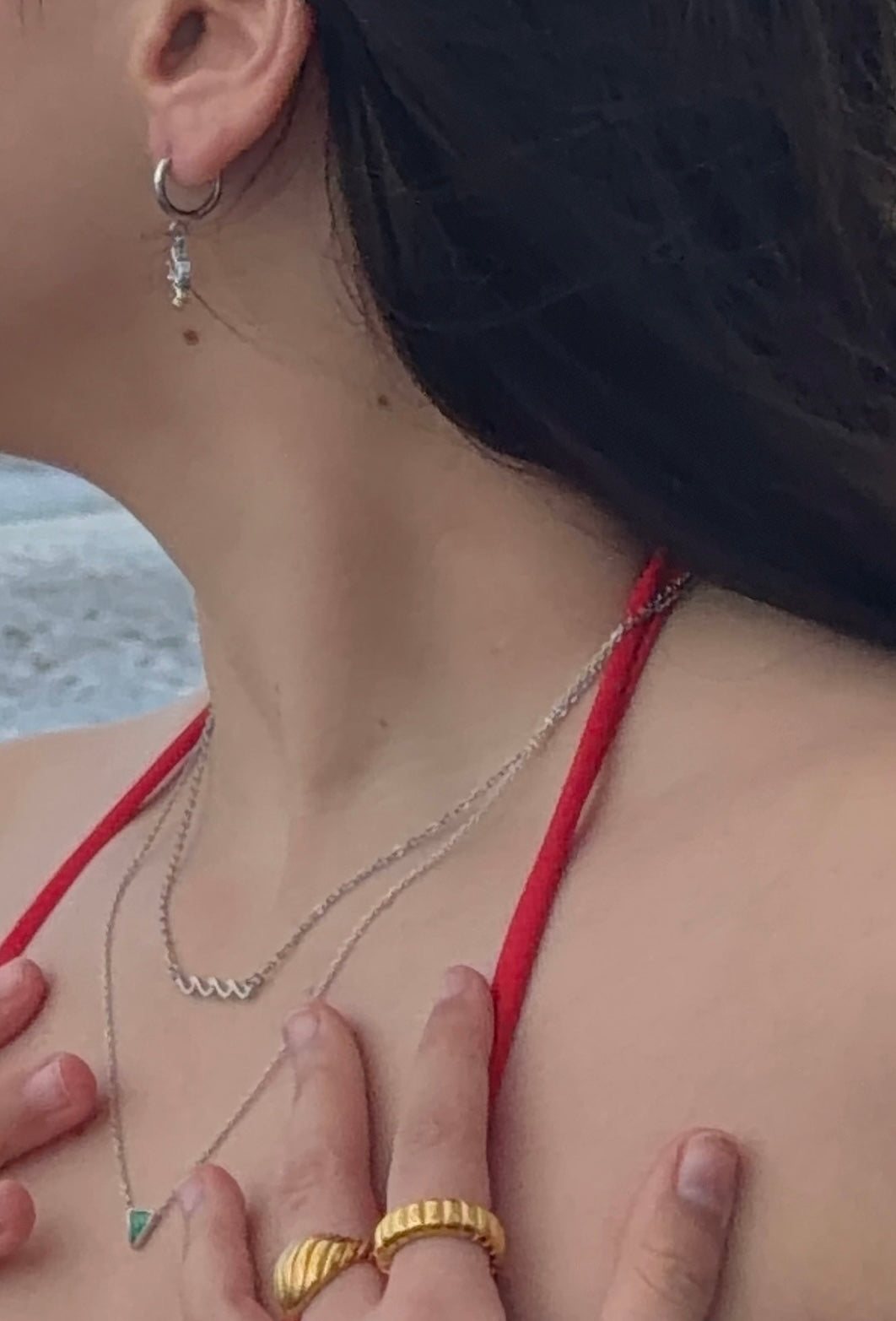 Opal Triangle Pendant Necklace - Silver