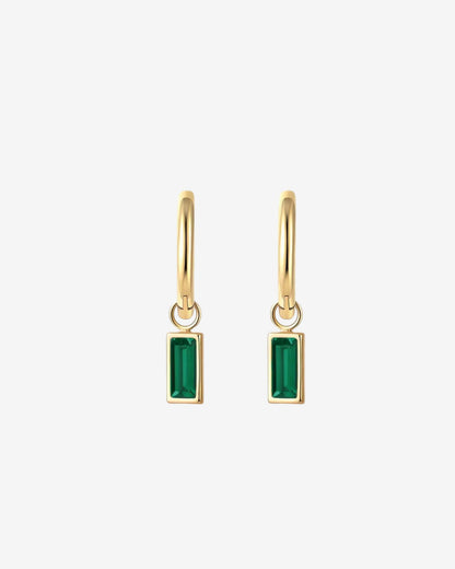 Emerald Baguette Drop Hoops