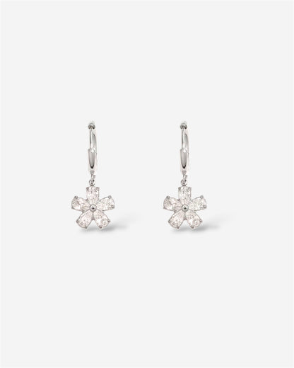 Flower Drop Silver Earrings