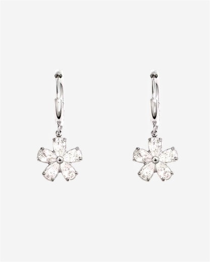 Flower Drop Silver Earrings