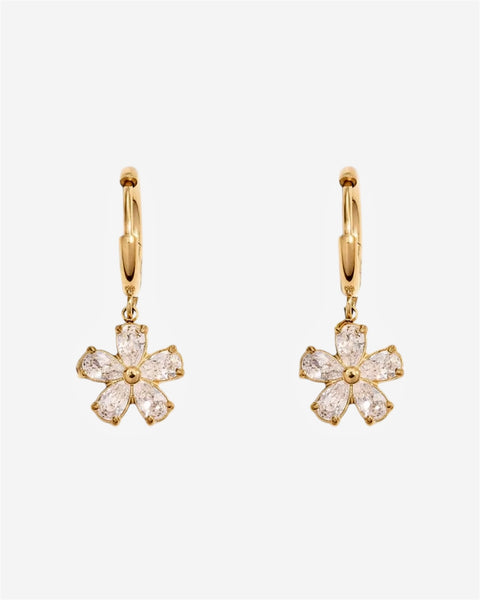 Gold Cubic Zirconia Flower Drop Earrings
