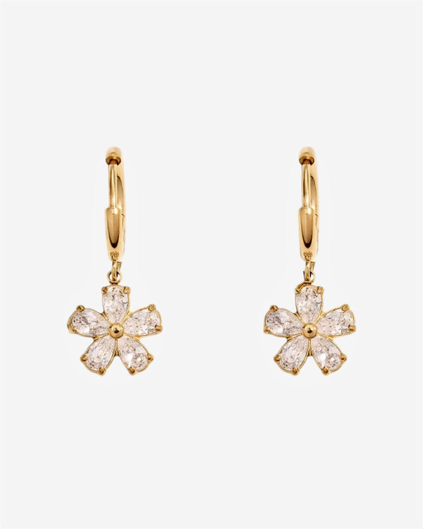 Gold Cubic Zirconia Flower Drop Earrings